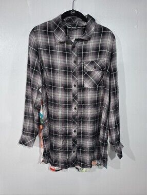 Tolani Women's Mix Plaid Floral Print Button-Down Shirt Tunic Pockets Sz M NWT